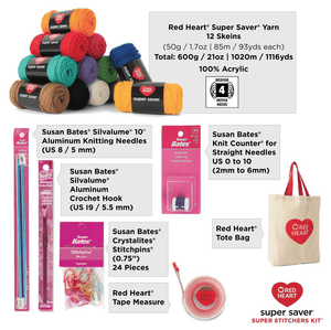 Red Heart Yarn Super Saver Stitchers Kit with Accessories