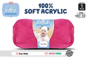 Baby Yarn (Hypoallergenic)100% Soft Acrylic 3ply 100g