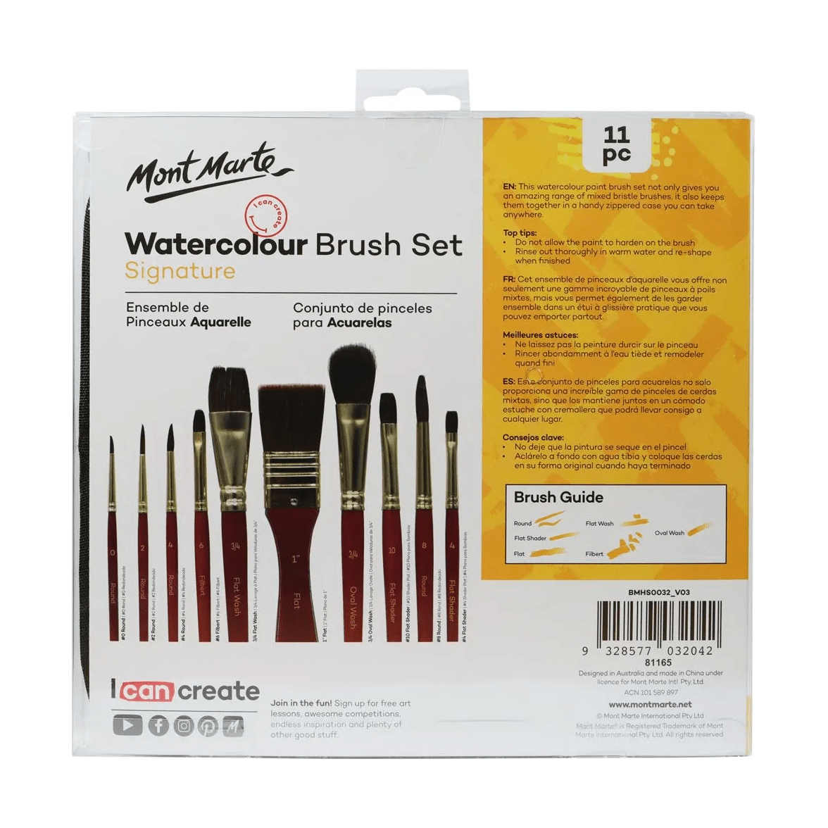 Brush Set in Wallet 11pc Watercolour - CRAFT2U