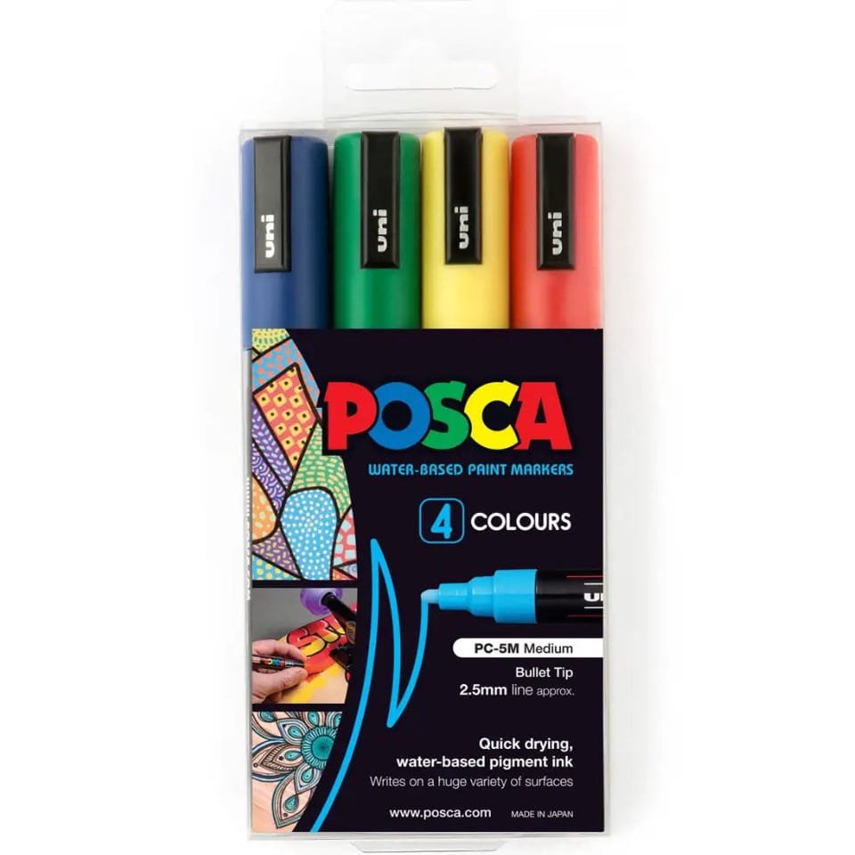 POSCA PC-5BR Brush Tip Assorted 4pc