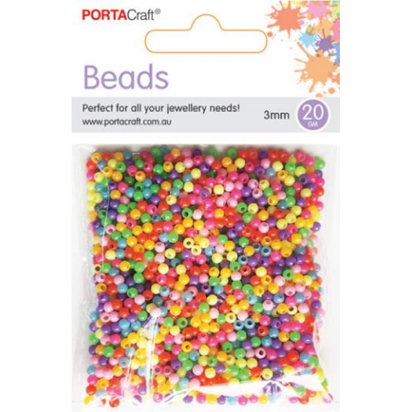 3mm Round Solid Beads Multicolour 20g
