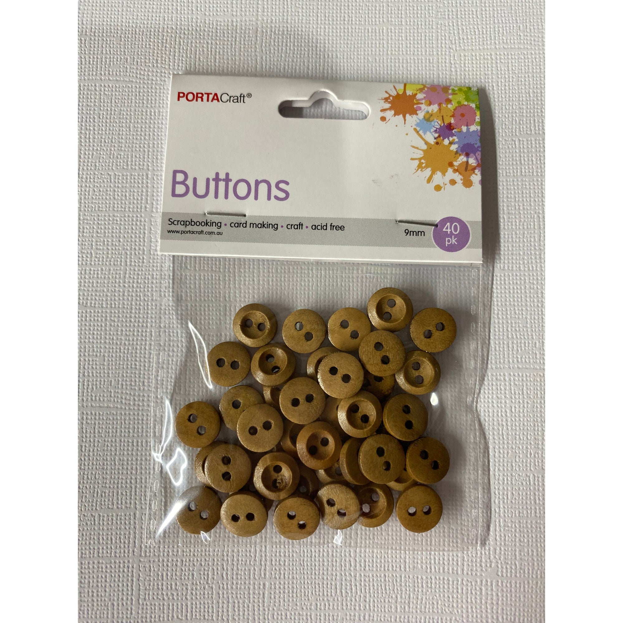 Buttons Round 9mm 40pc Wooden Teak