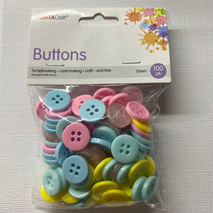 Buttons Plastic Round 13mm 100pk