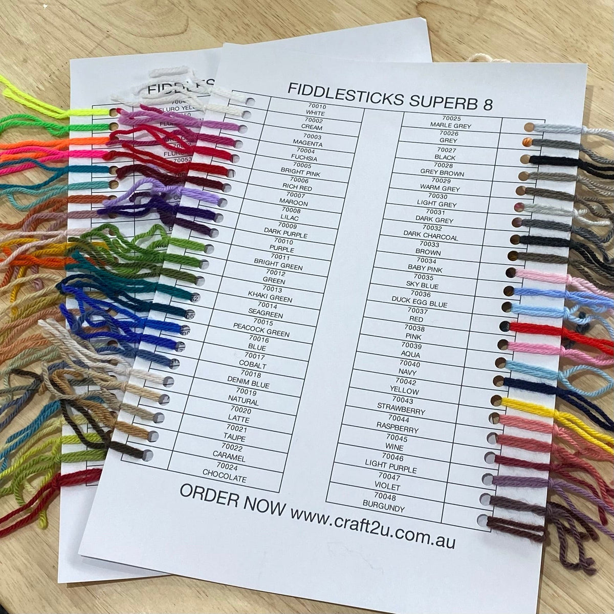 Shade Cards - Fiddlesticks Superb 4ply, 8ply or 10ply