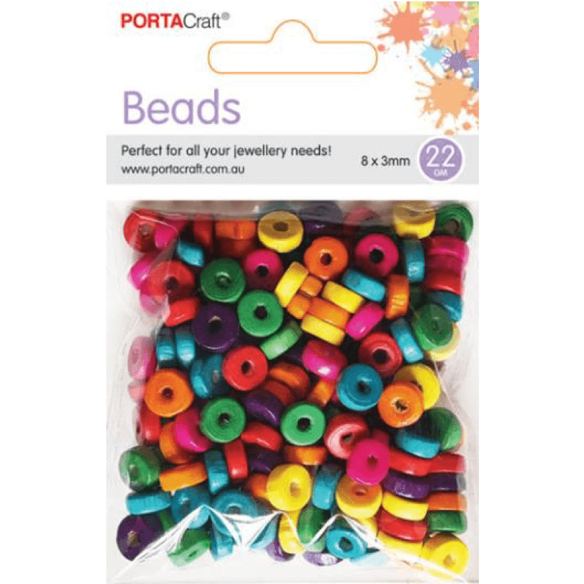 Beads 8mm Wooden Donut Multicolour 22g