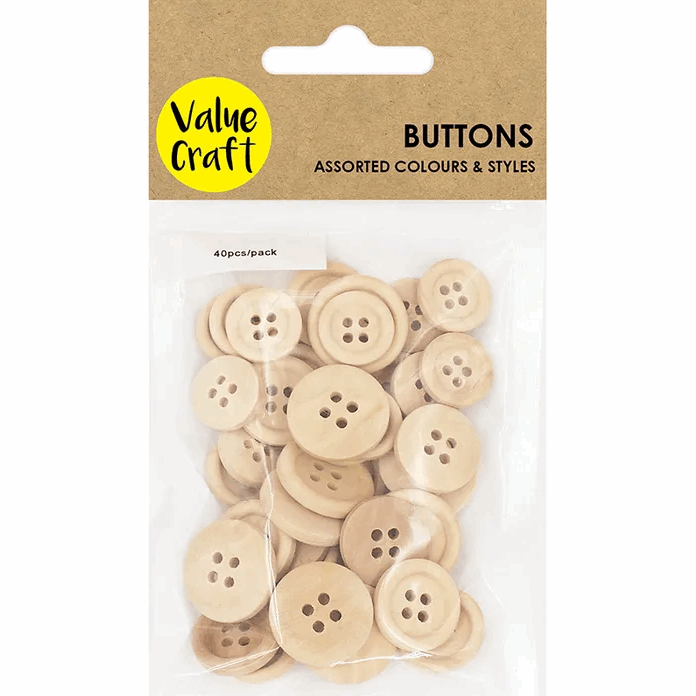 Assorted Wooden Buttons 40pc - CRAFT2U