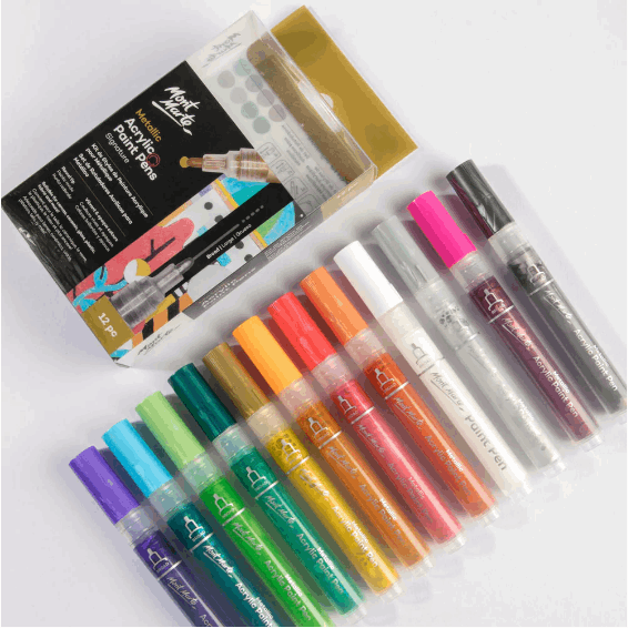 Acrylic Paint Pens Metallic 12 pc broad tip - CRAFT2U