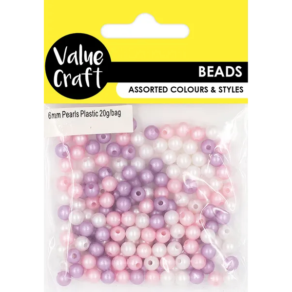 Plastic Pearl Beads 6mm Mixed 20g - VCPL02