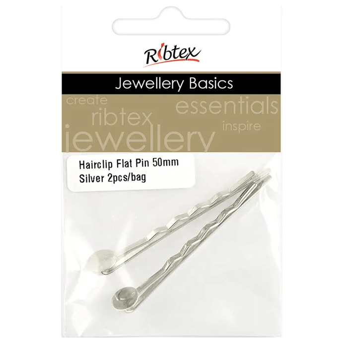 Hairclip Flat Pin 50mm Silver 2pc