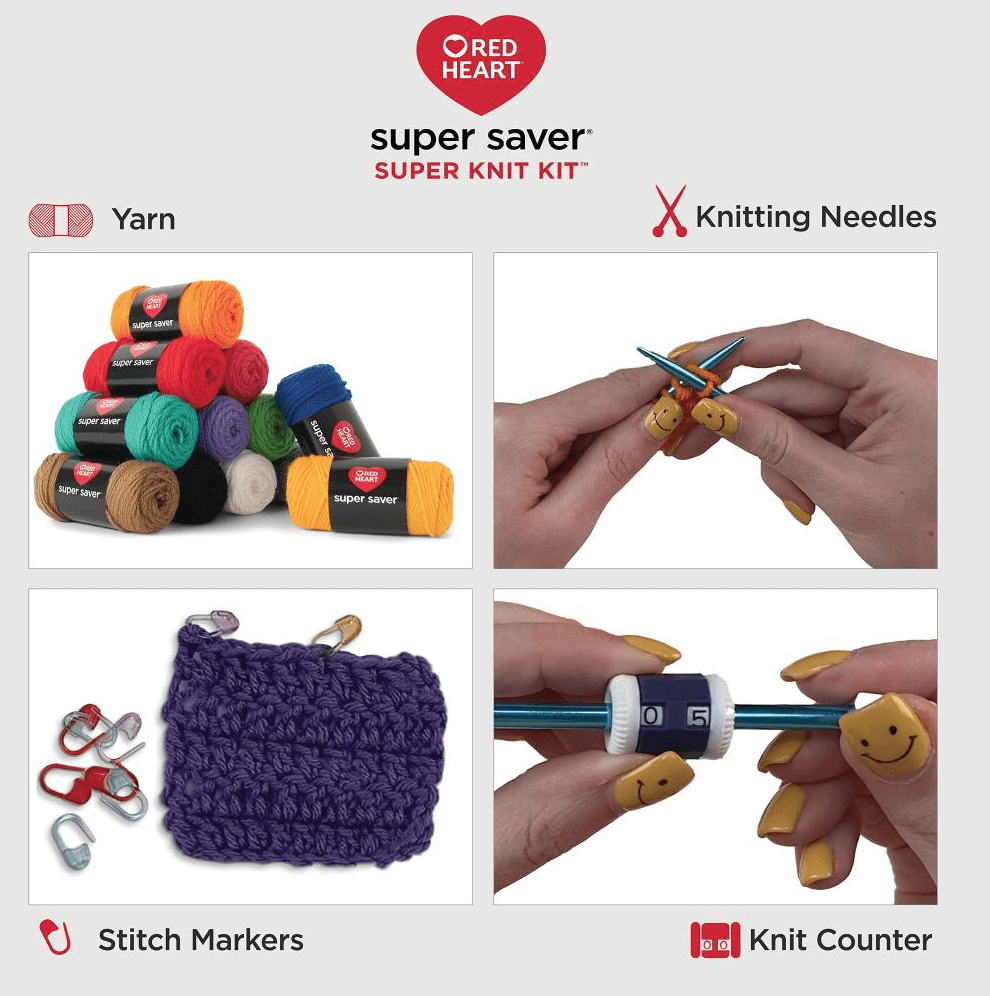 Red Heart Super Saver Yarn Knit Kit with Accessories