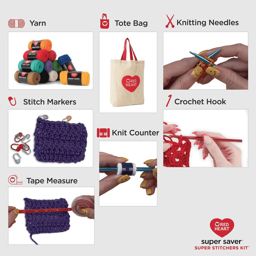 Red Heart Yarn Super Saver Stitchers Kit with Accessories