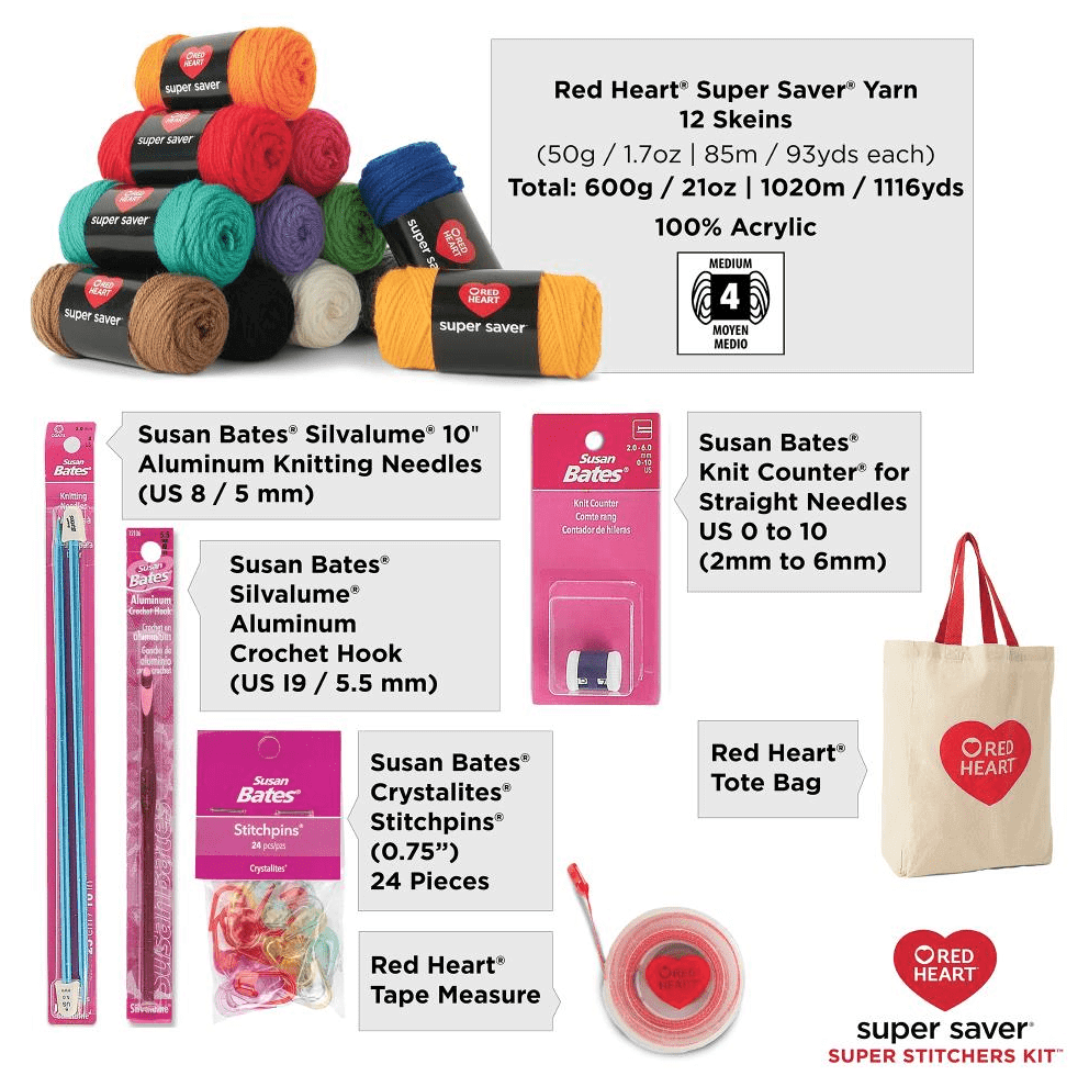 Red Heart Yarn Super Saver Stitchers Kit with Accessories