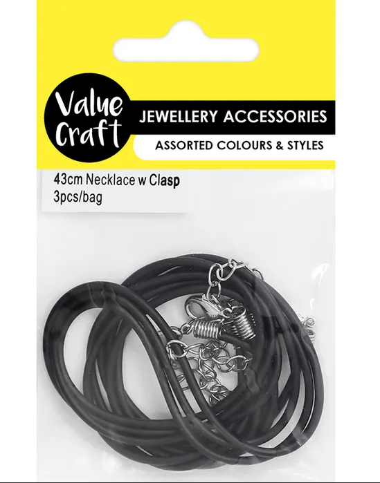 Rubber Necklace with Clasp 43cm Black 3pc