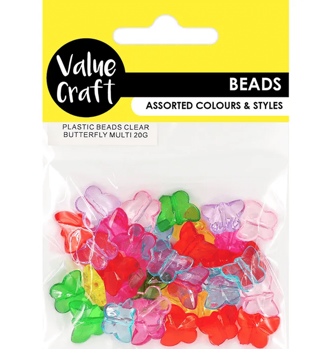 Plastic Beads Clear Butterfly Multi 20g 14mm VCB89