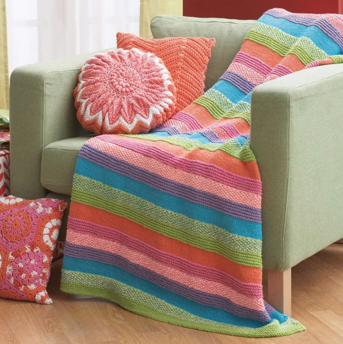 Lily Sugar N Cream Striped Knit Blanket Free Pattern