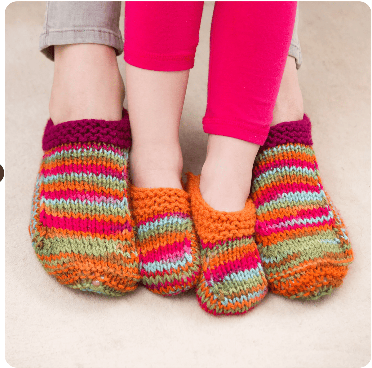 Red Heart Knit Mom and Me Slippers Free Pattern