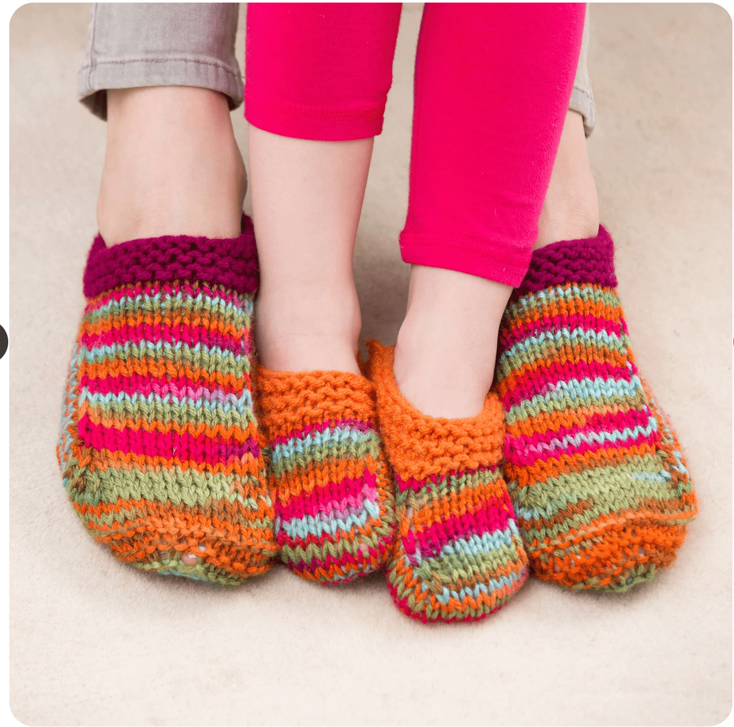 Red Heart Knit Mom and Me Slippers Free Pattern