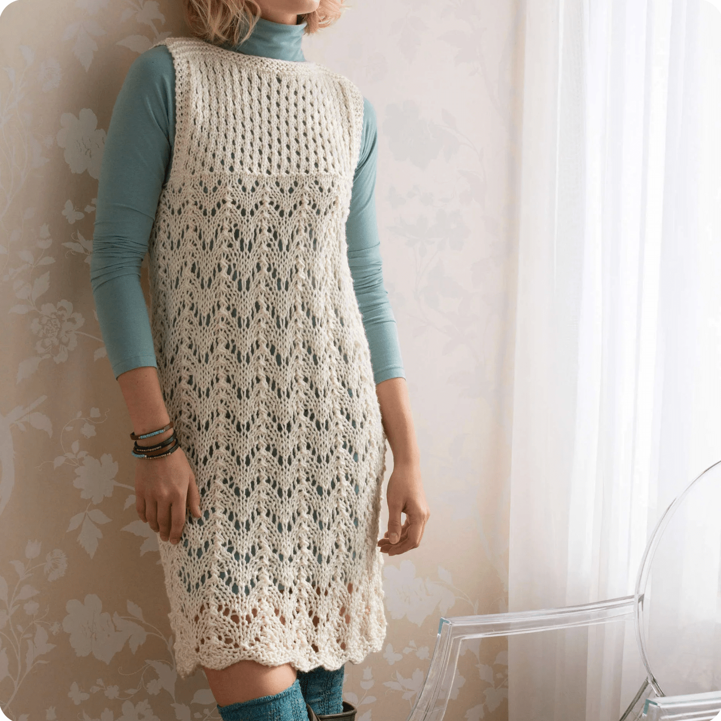 Red Heart Knit Layered Lace Dress Pattern