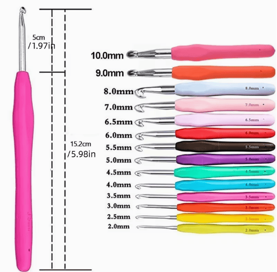 14 pce Soft Handle Aluminum Ergonomics Crochet Hook  Set