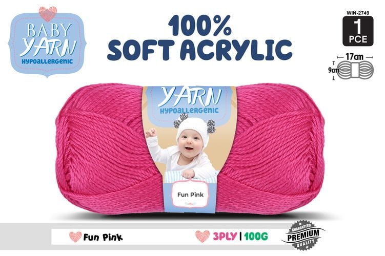 Baby Yarn (Hypoallergenic)100% Soft Acrylic 3ply 100g