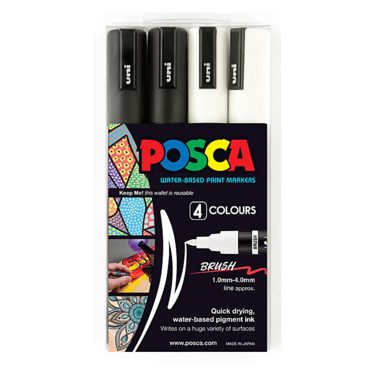 POSCA PC-5BR Brush Tip Assorted 4pc