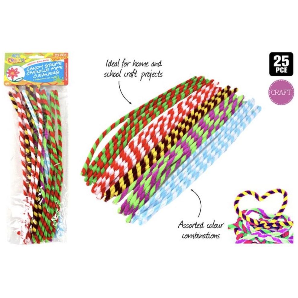 25 pce Candy Chenille Pipe Cleaners 30cm - CRAFT2U