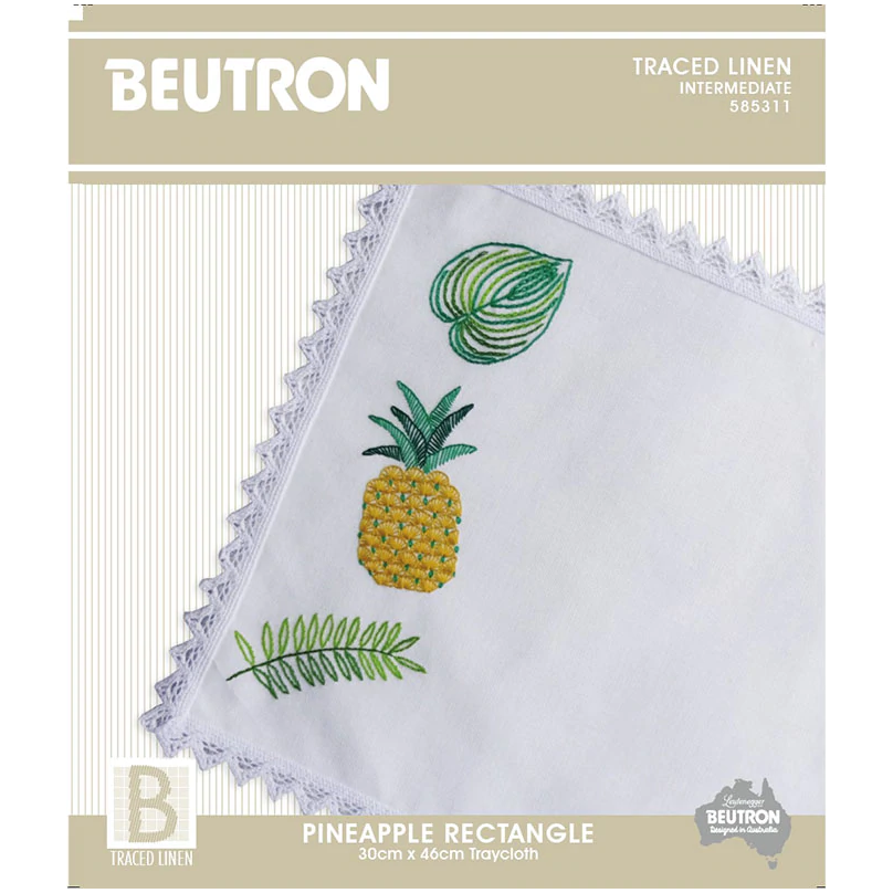 Pineapple Rectangle Beutron Traced Linen Embroidery Kit - CRAFT2U