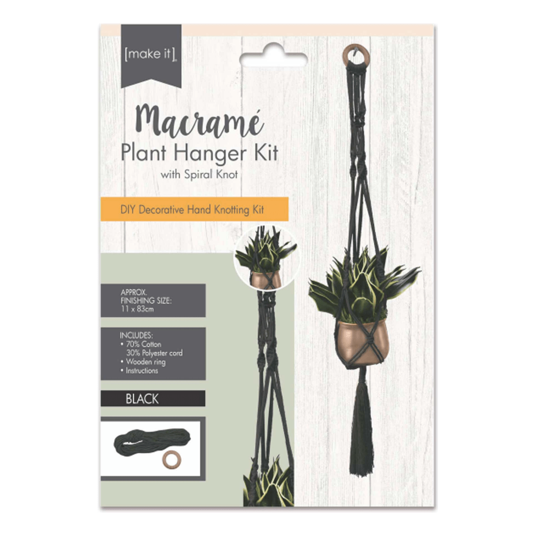 Macrame Plant Hanger Kit with Spiral Knot - Black