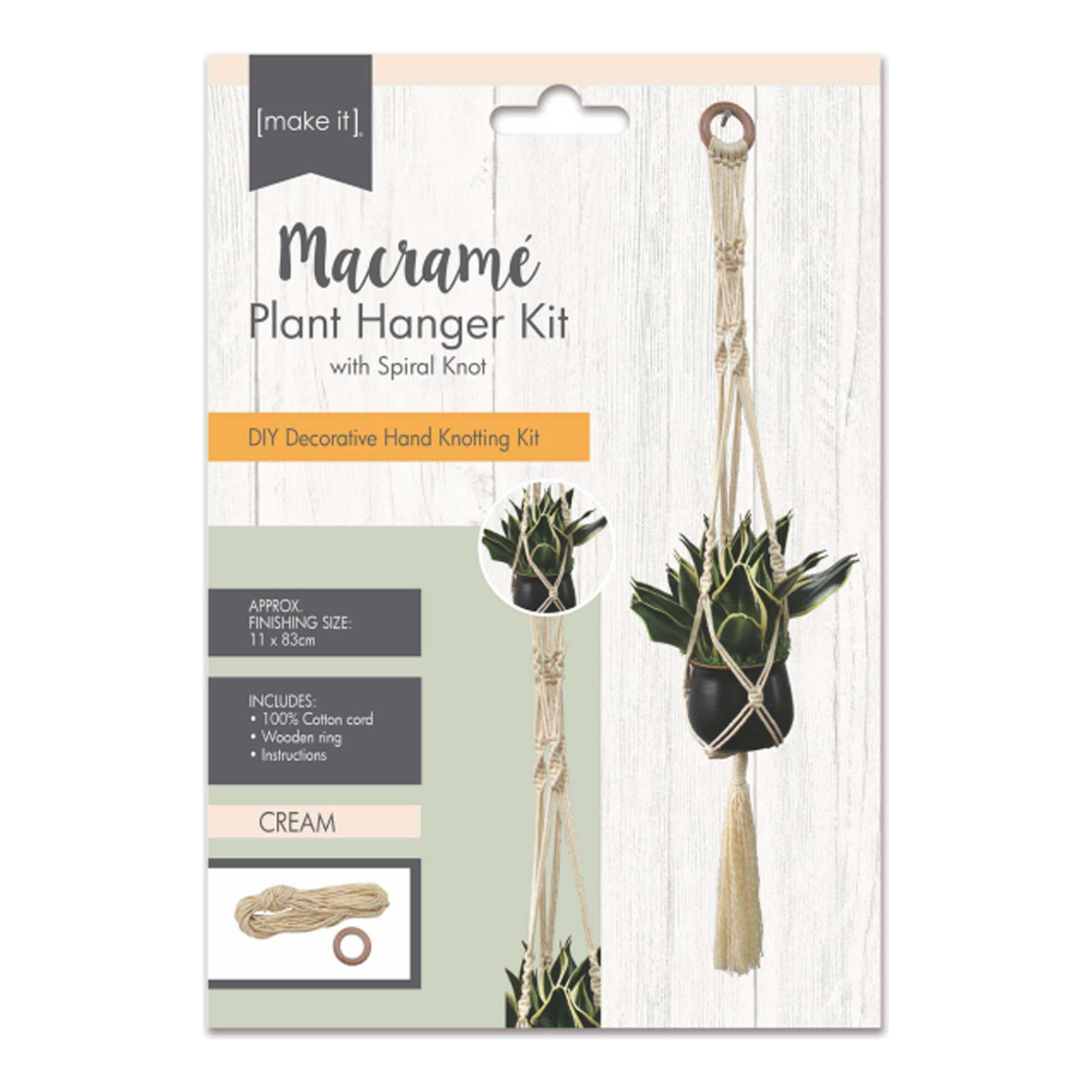 Macrame Plant Hanger Kit with Spiral Knot - Cream - CRAFT2U