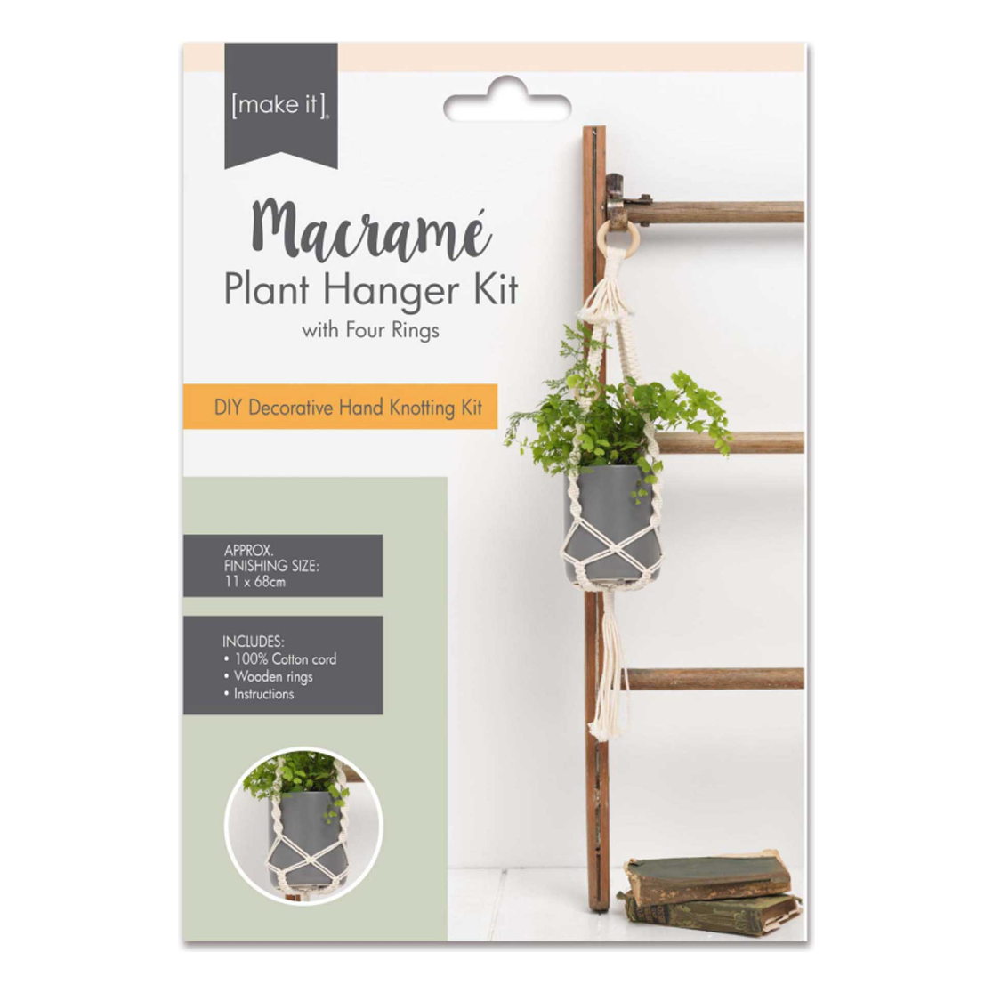 Macrame Plant Hanger Kit with Four Rings - Cream - CRAFT2U