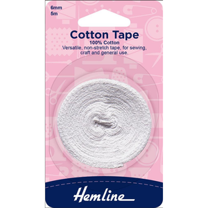 Cotton Tape Black or White (various widths)