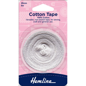Cotton Tape Black or White (various widths)