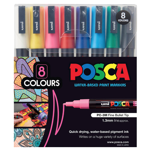 PC-3M 8 pc Assorted Posca Paint Pens Pack - CRAFT2U