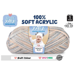 Baby Knitting Yarn 100% Soft Acrylic 3ply 100g (16 VARIANTS) - CRAFT2U