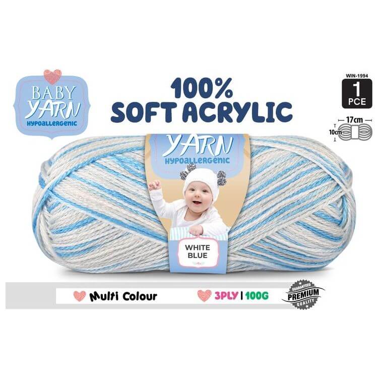 Baby Yarn (Hypoallergenic)100% Soft Acrylic 3ply 100g