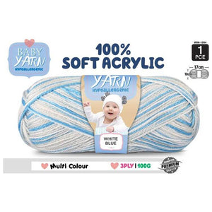 Baby Knitting Yarn 100% Soft Acrylic 3ply 100g (16 VARIANTS) - CRAFT2U