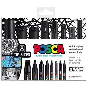 POSCA 8 Tip Sizes in Black Ink