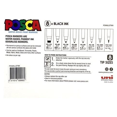 POSCA 8 Tip Sizes in Black Ink - CRAFT2U